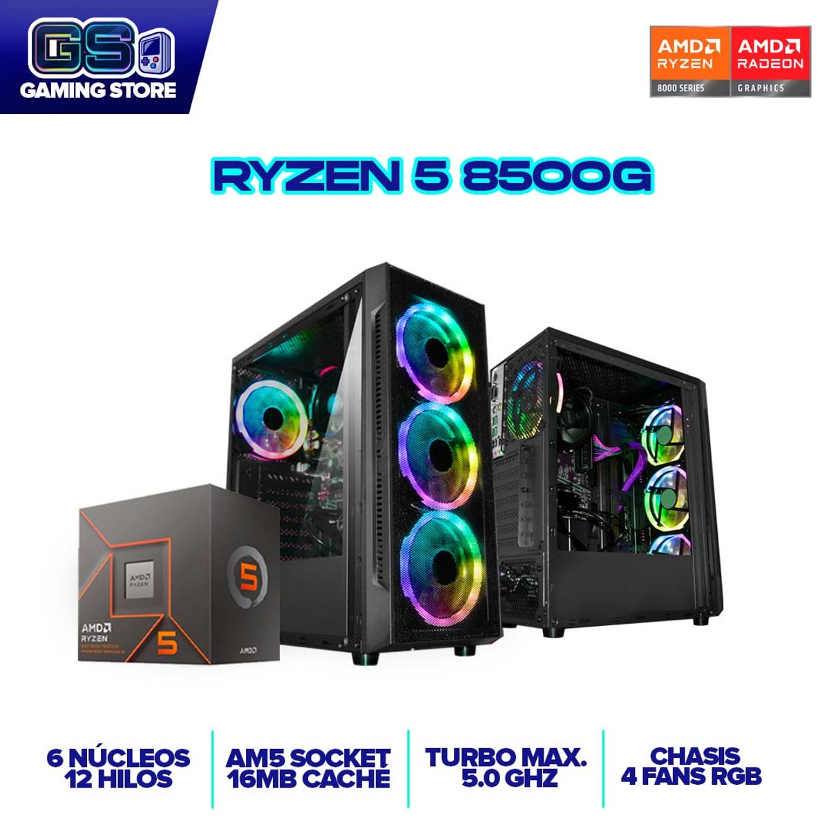 AMD - TORRE GAMER RYZEN 5 8500G RAM 16GB 1TB SSD BOARD B650 WI-FI CHASIS 4 FANS RGB