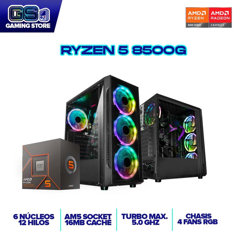 AMD - PC TORRE GAMER RYZEN 5 8500G RAM 32GB 2TB SSD BOARD B650 CHASIS 4 FANS RGB