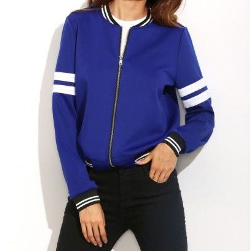 URBAN PLUS - chaqueta mujer beisbolera azul rey rayas
