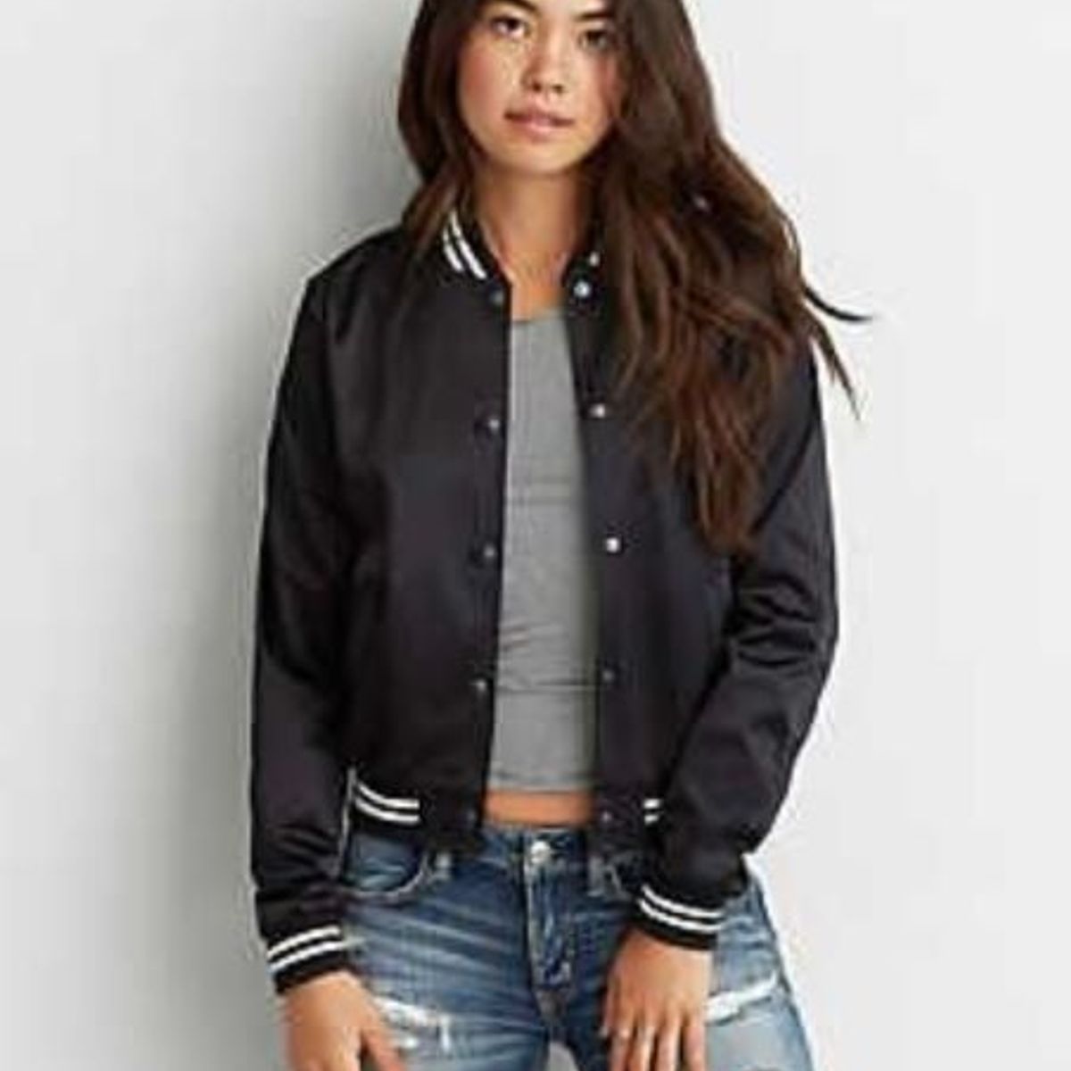 URBAN PLUS - chaqueta mujer bomber negra con boton
