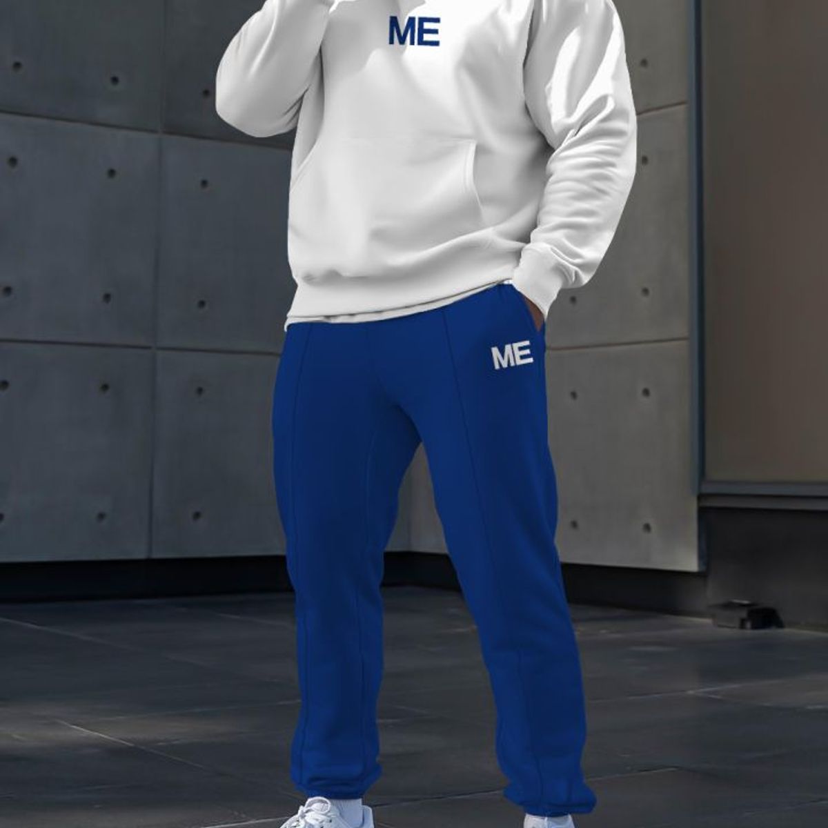 URBAN PLUS - sudadera hombre buzo y jogger conjunto blanco y azul