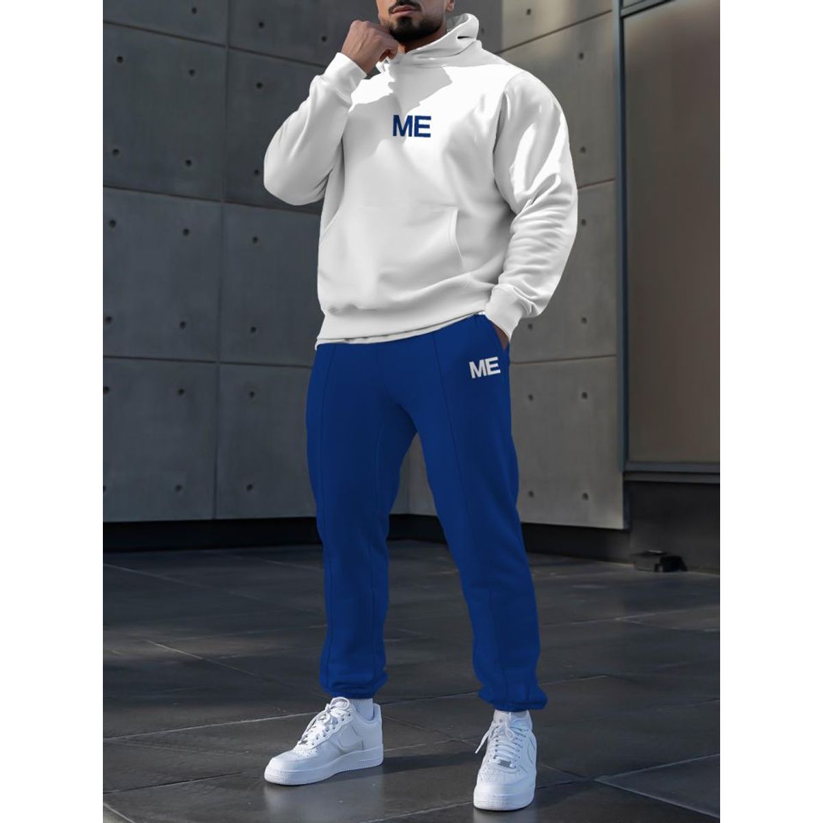 URBAN PLUS - sudadera hombre buzo y jogger conjunto blanco y azul