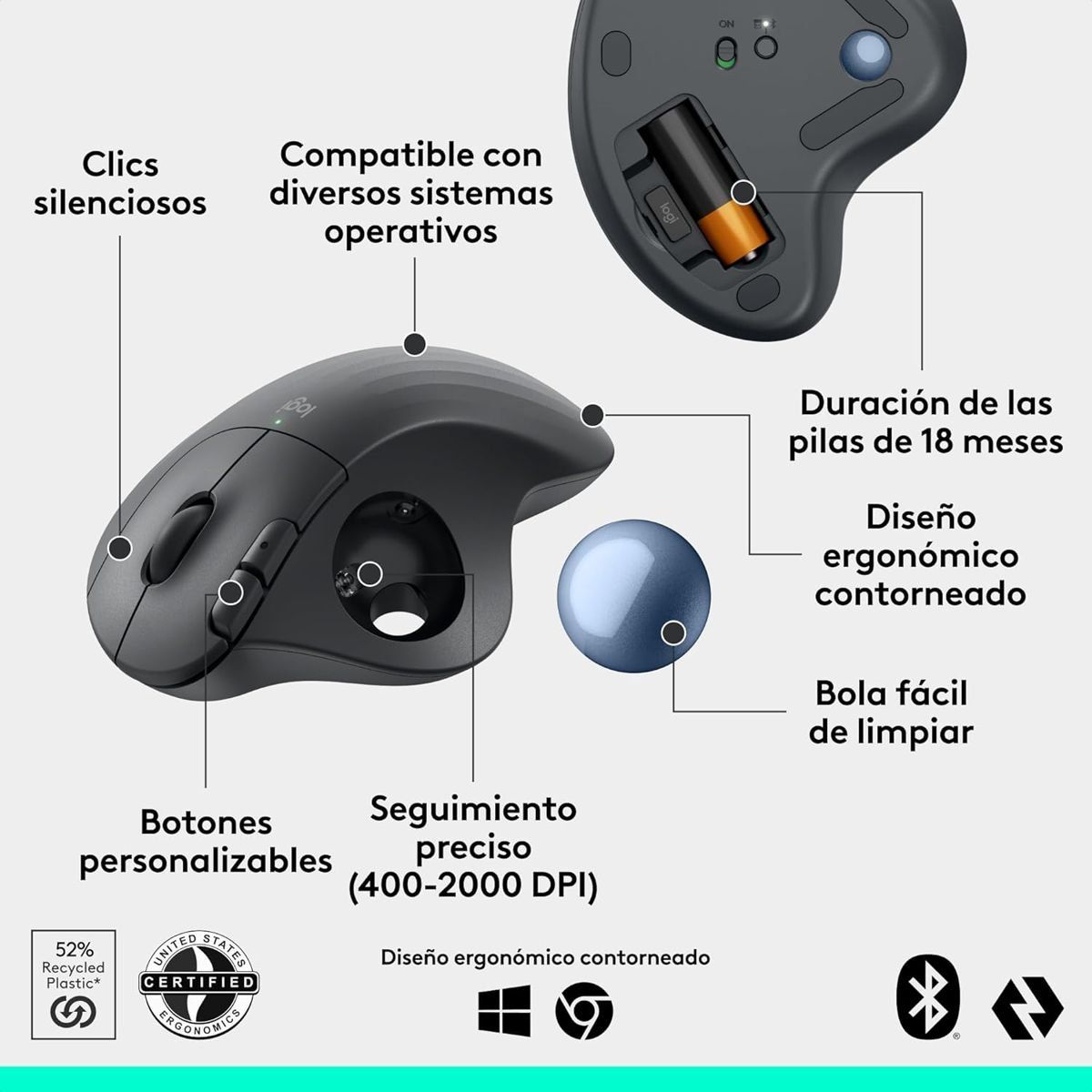 LOGITECH - Mouse Trackball Inalámbrico Logitech Ergo M575S  Ergonómico