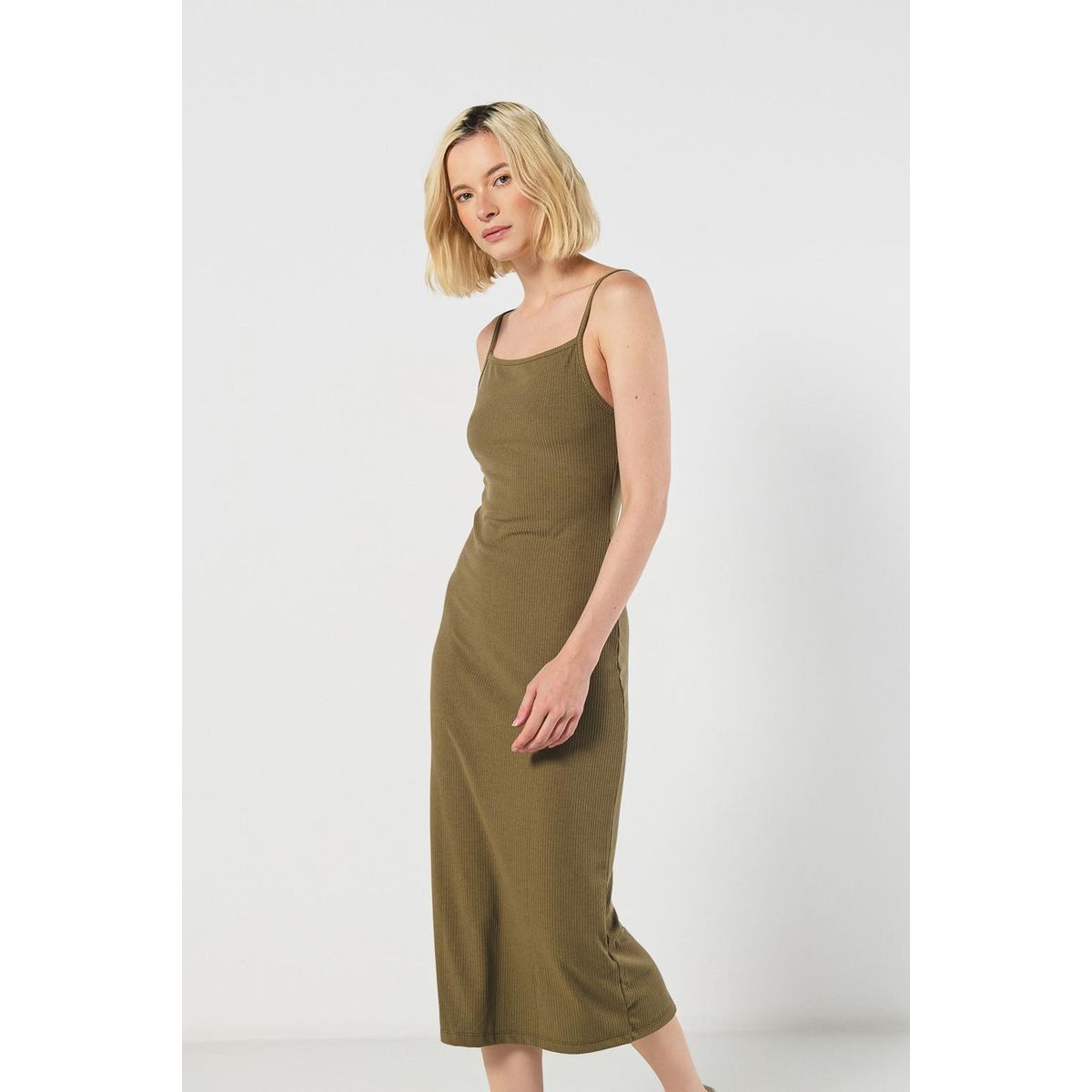 KOAJ - KOAJ Vestido en rib unicolor largo con manga sisa Mujer