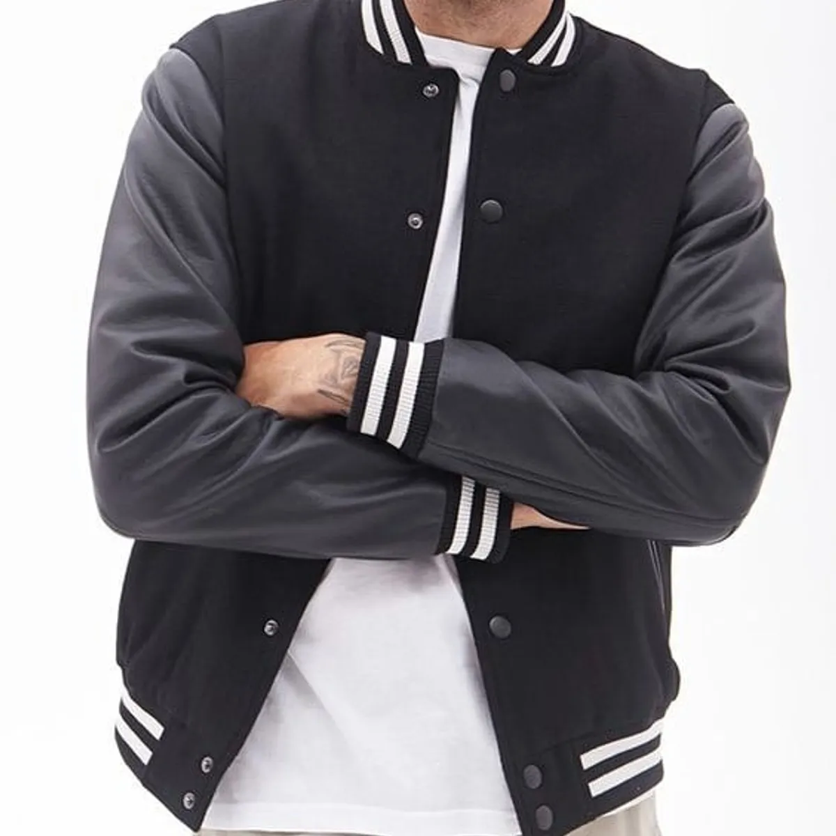 URBAN PLUS - chaqueta hombre beisbolera negra mangas en cuerina