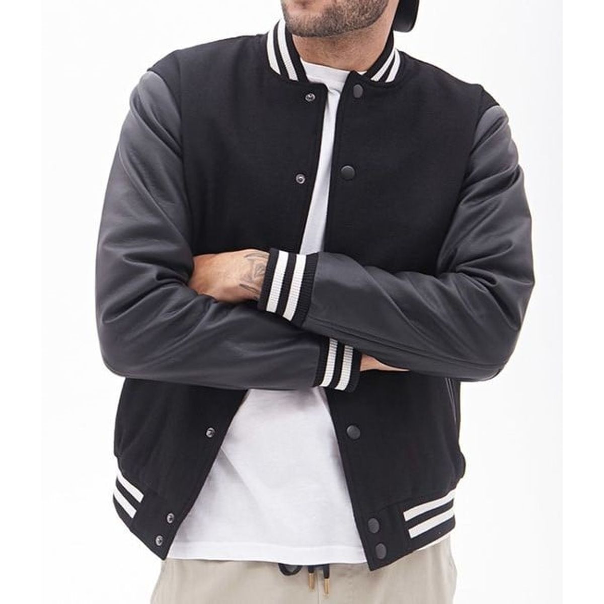 URBAN PLUS - chaqueta hombre beisbolera negra mangas en cuerina