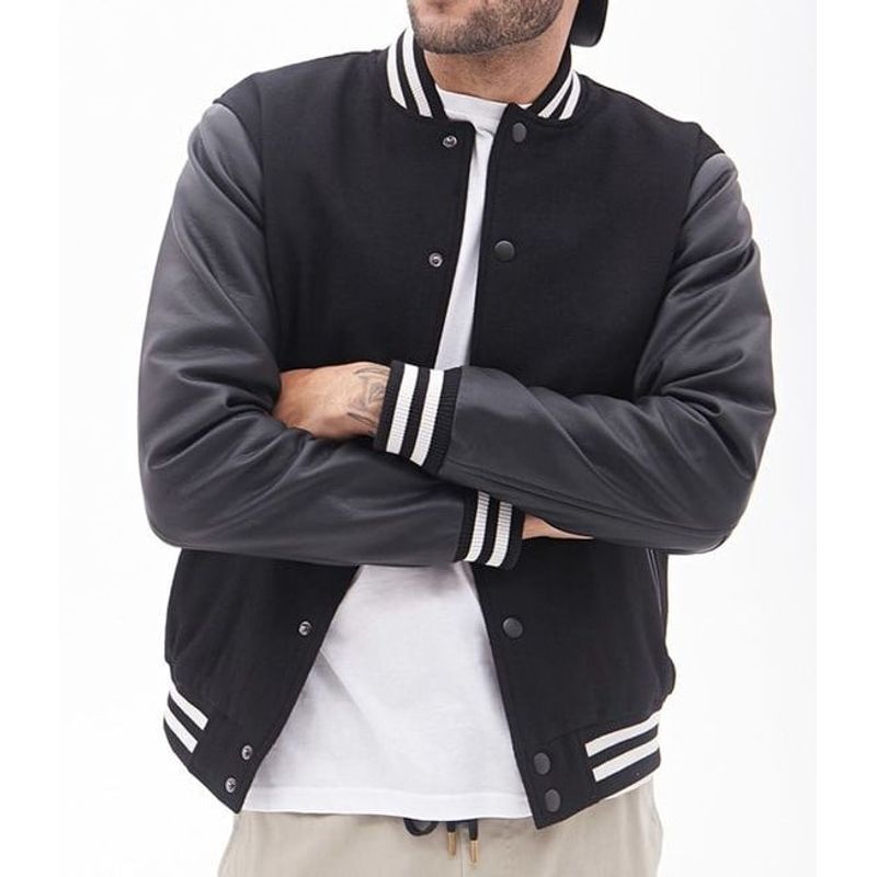 URBAN PLUS - chaqueta hombre beisbolera negra mangas en cuerina