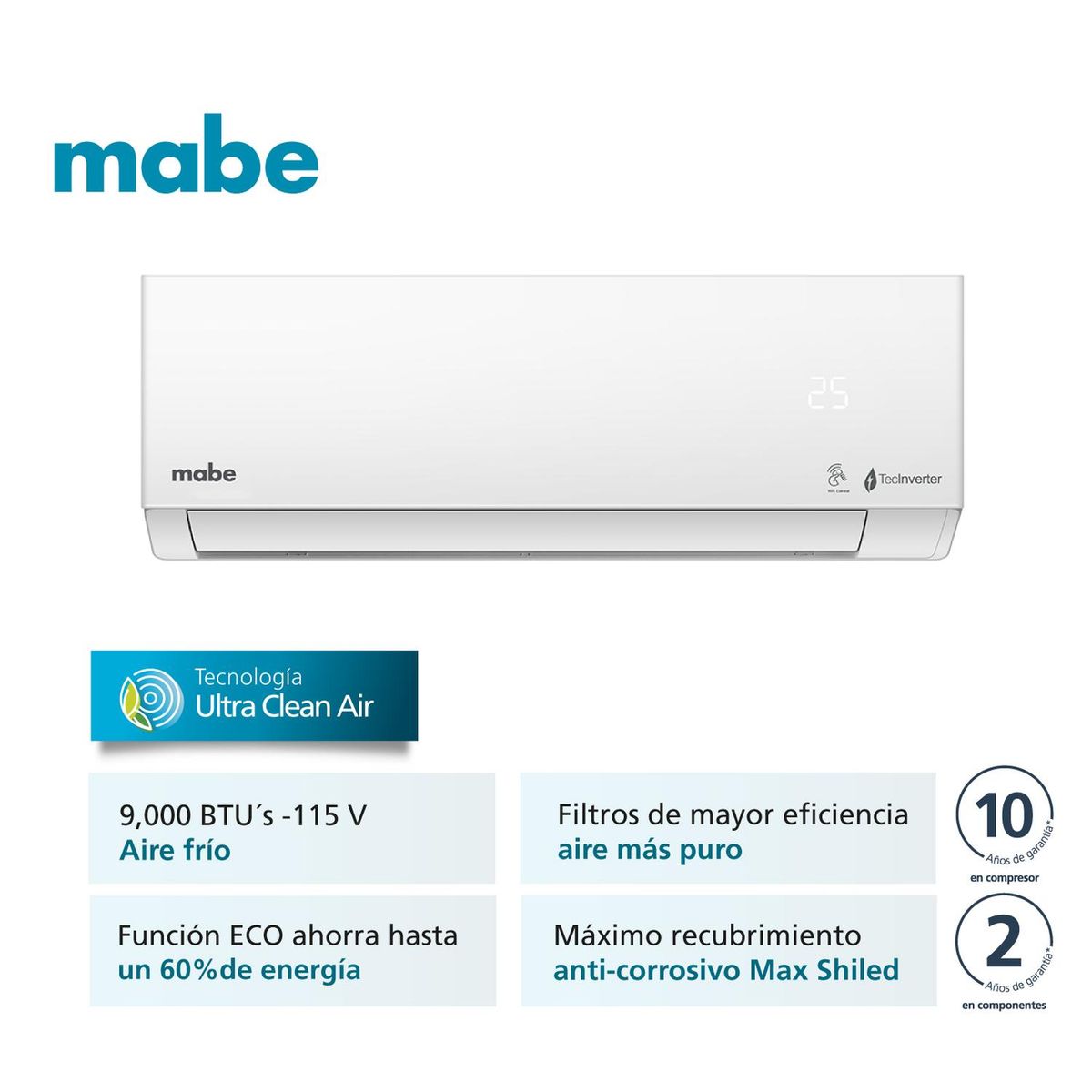 MABE - Aire Acondicionado Inverter 110v 9000 BTU Mabe MMI09CABWCCC1