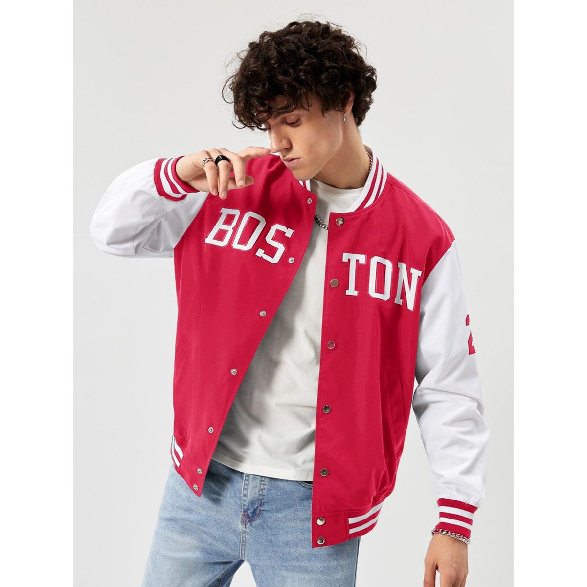 URBAN PLUS - chaqueta hombre beisbolera roja estampada