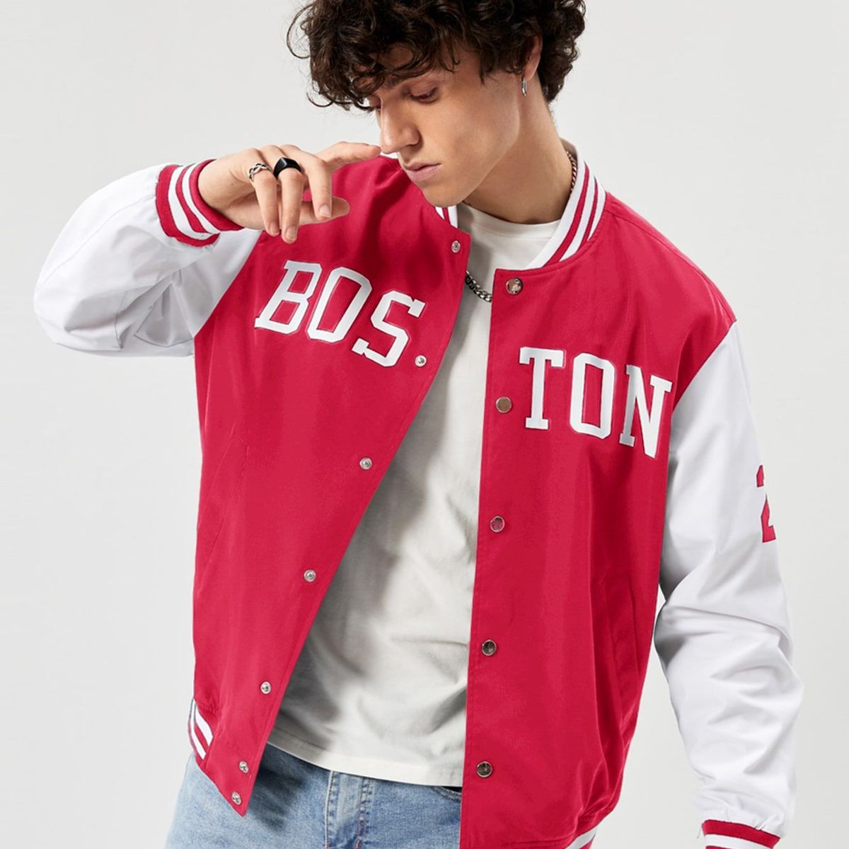 URBAN PLUS - chaqueta hombre beisbolera roja estampada