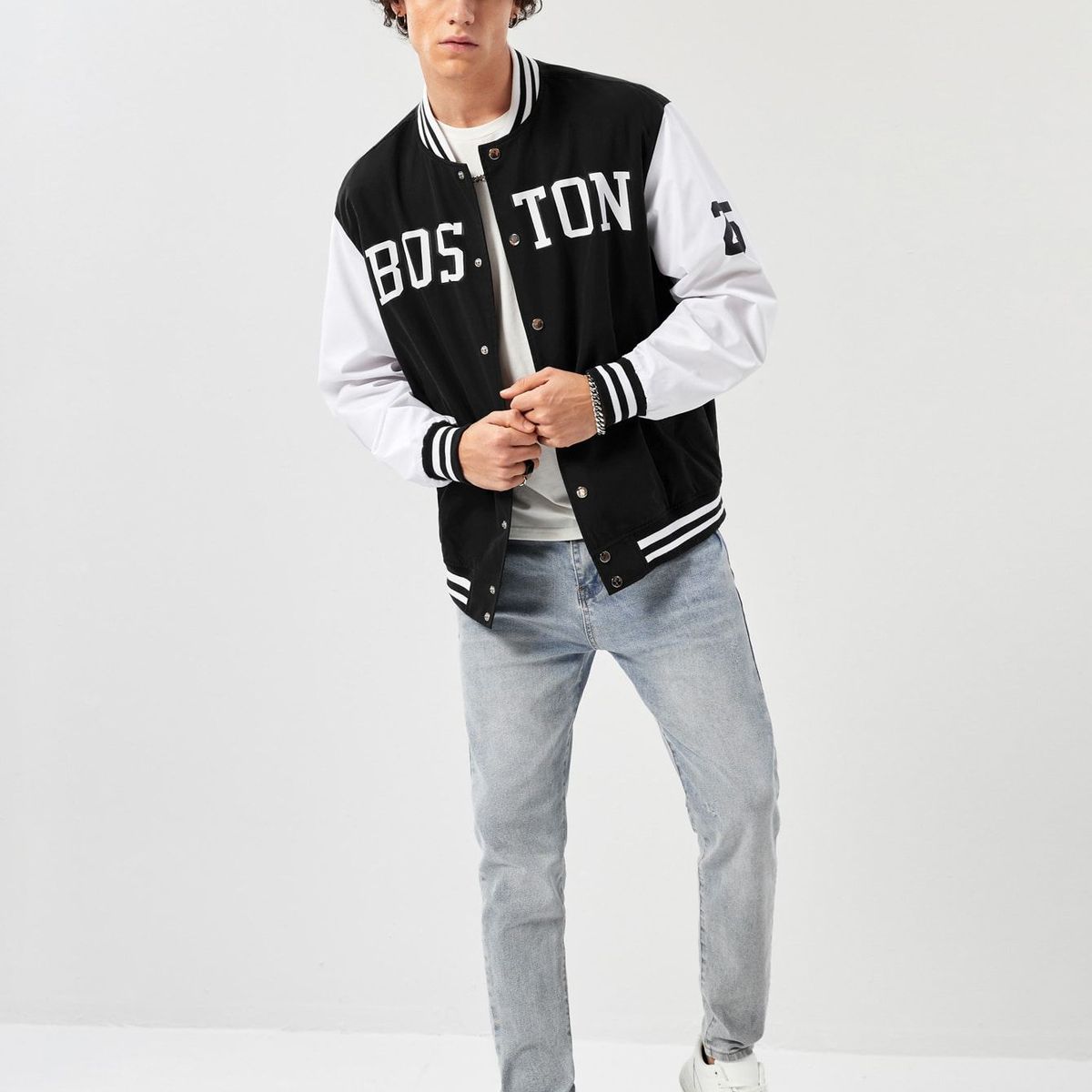 URBAN PLUS - chaqueta hombre beisbolera negra estampada