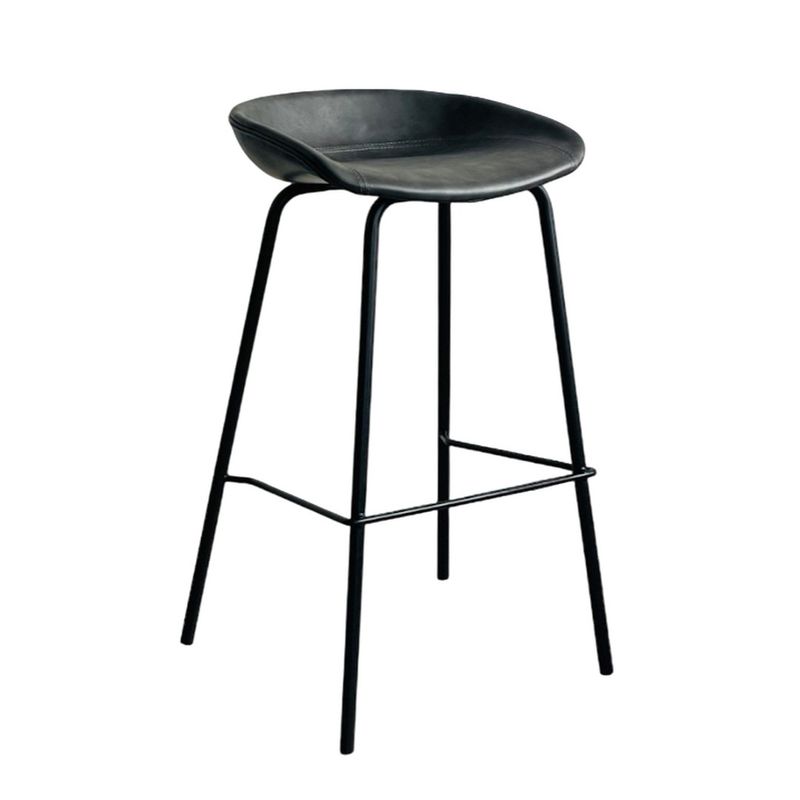 GENERICO - SILLA PARA BARRA COJIN EN CUERO PATAS METALICAS Color Gris