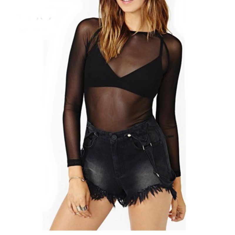 VIA7 - Blusa malla larga transparente manga larga no incluye con top