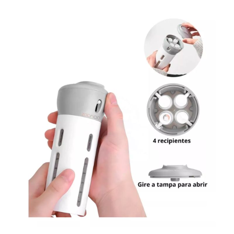 AFM - Dispensador Viajero 4 En 1 Jabón Liquido Porta Shampoo