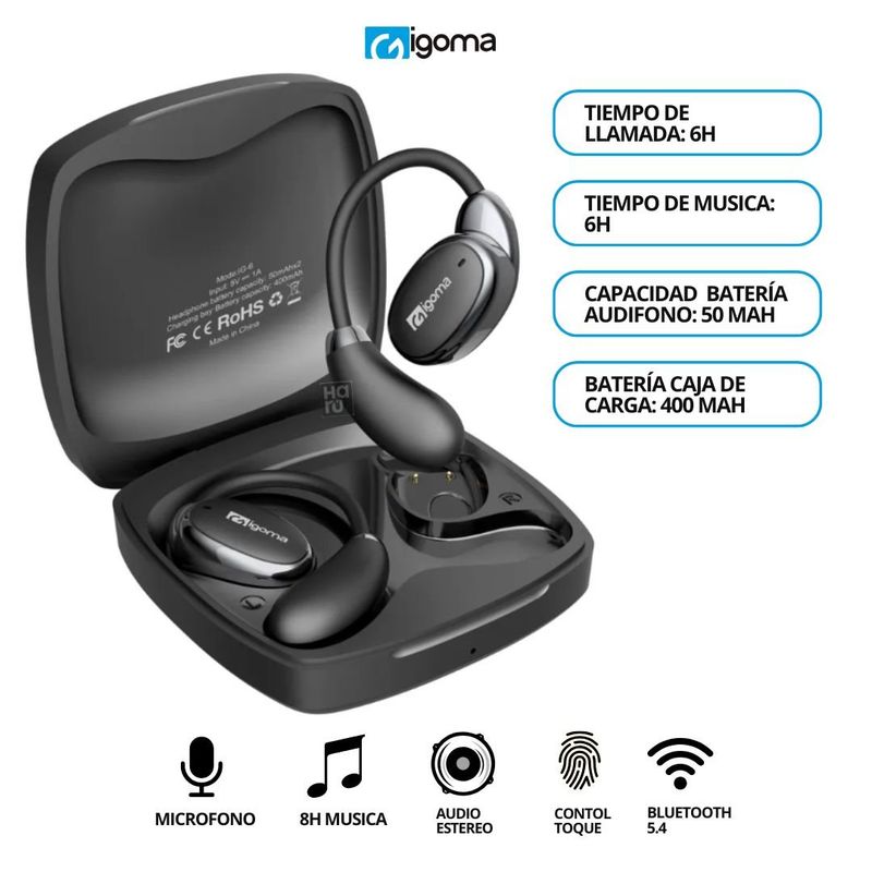 IGOMA - Audifonos IGOMA Conduccion Osea OpenEar Fit IG-6 - Negros