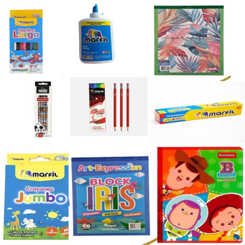 GENERICO - Kit Escolar 9 Herramientas. Cuaderno Cadro Grade De Niño