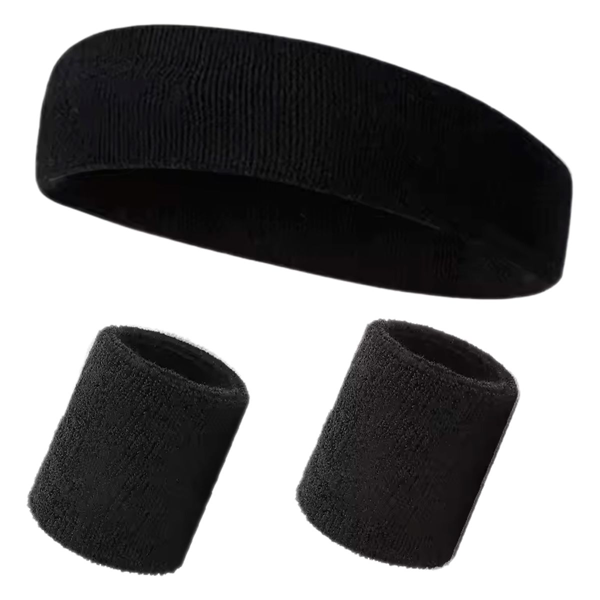 GENERICO - Kit Official Banda Balaca Cabeza + Muñequera Sudor Gym NEGRO