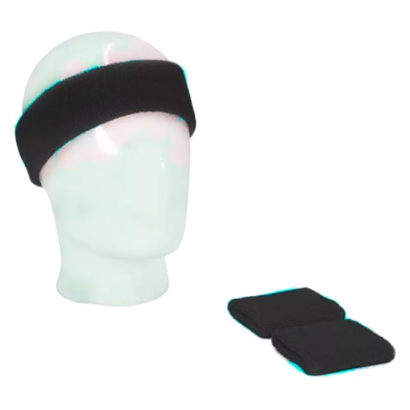 GENERICO - Kit Official Banda Balaca Cabeza + Muñequera Sudor Gym NEGRO