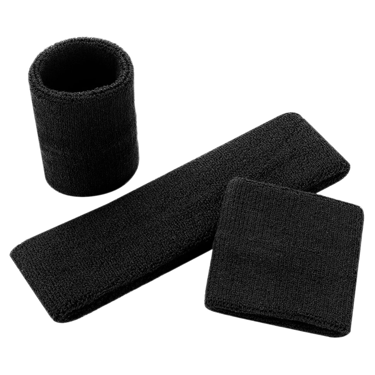 GENERICO - Kit Official Banda Balaca Cabeza + Muñequera Sudor Gym NEGRO