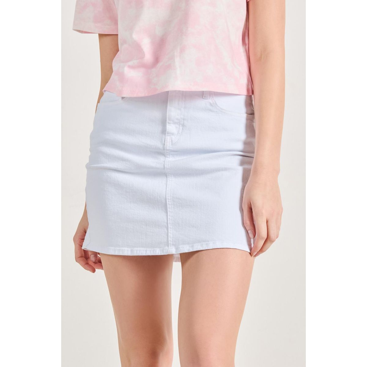 KOAJ - KOAJ Falda blanca de jean corta tiro alto con bolsillos Mujer