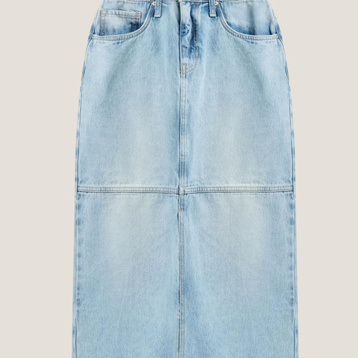 KOAJ - KOAJ Falda azul clara en jean larga con abertura y tiro alt Mujer