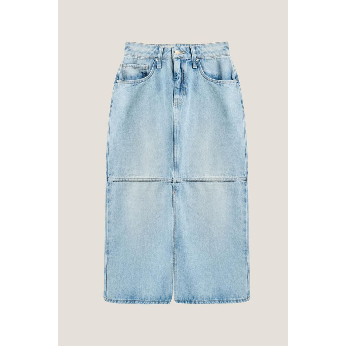 KOAJ - KOAJ Falda azul clara en jean larga con abertura y tiro alt Mujer