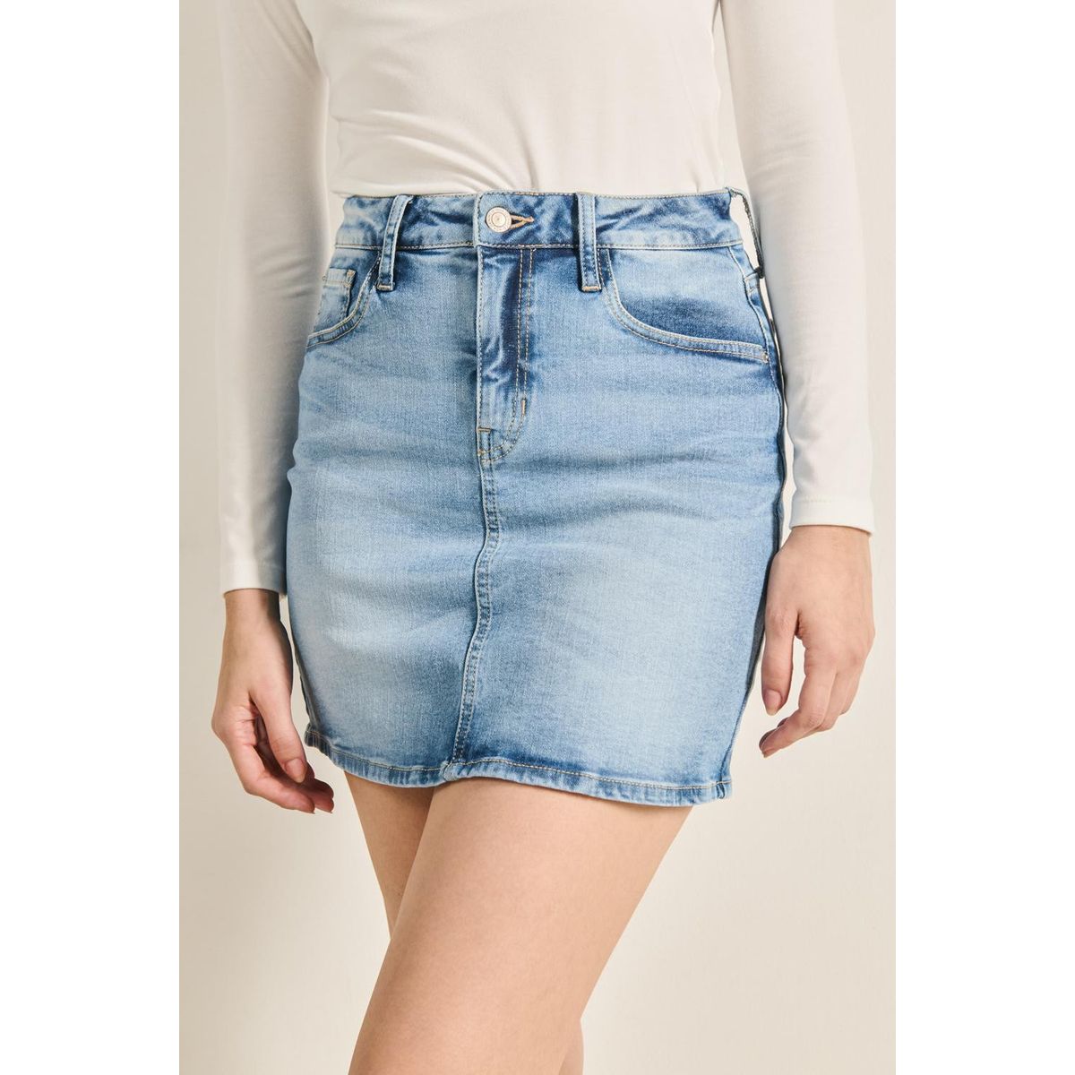 KOAJ - KOAJ Falda en jean corta azul clara tiro alto con bolsillos Mujer