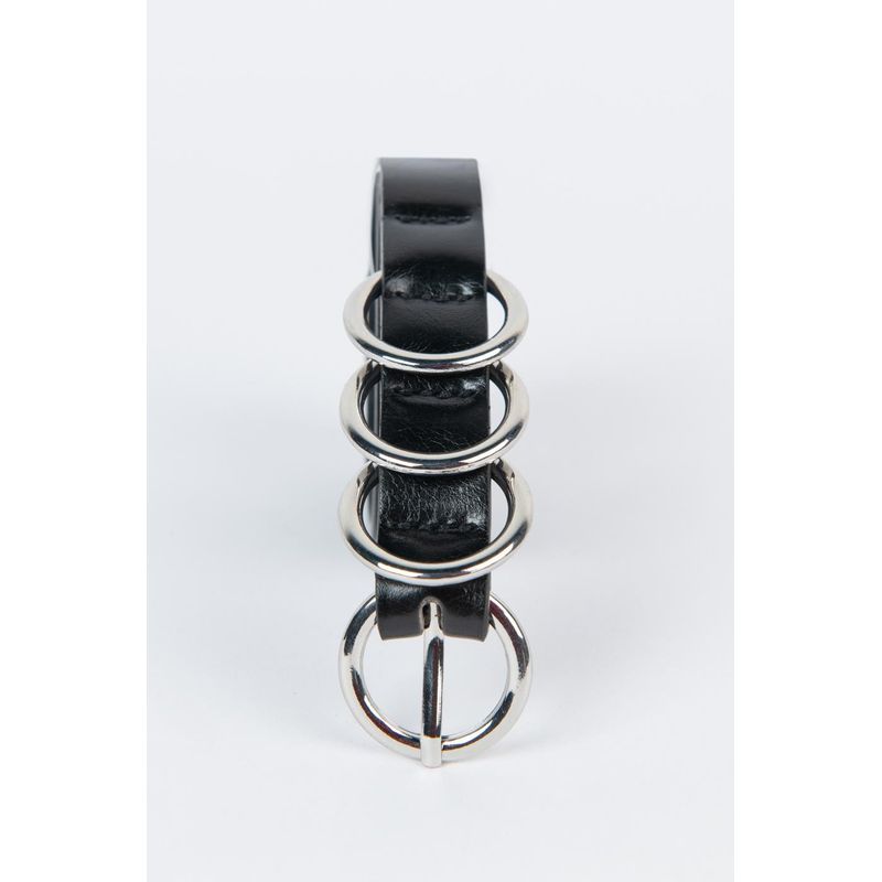 KOAJ - KOAJ Cinturón negro con argollas decorativas y hebilla circu Mujer