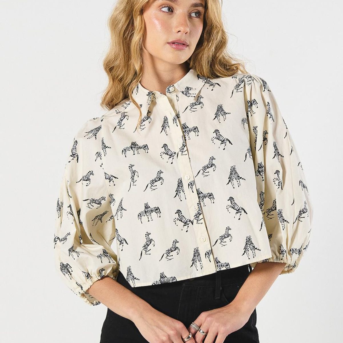 KOAJ - KOAJ Blusa unicolor en algodón estampada con manga 3/4 Mujer