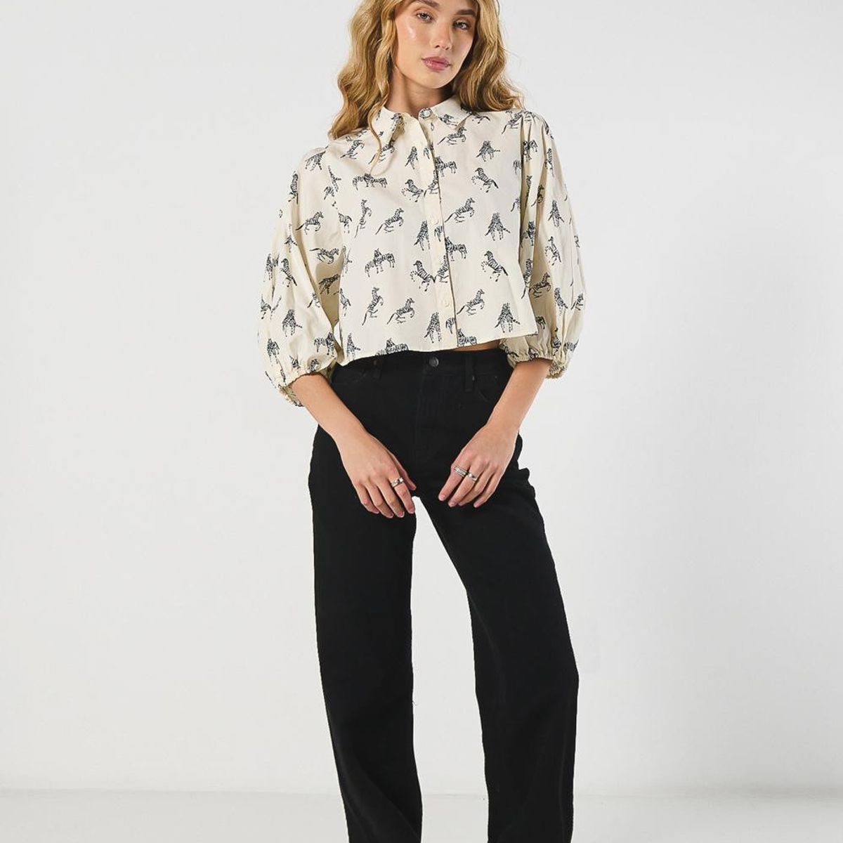 KOAJ - KOAJ Blusa unicolor en algodón estampada con manga 3/4 Mujer