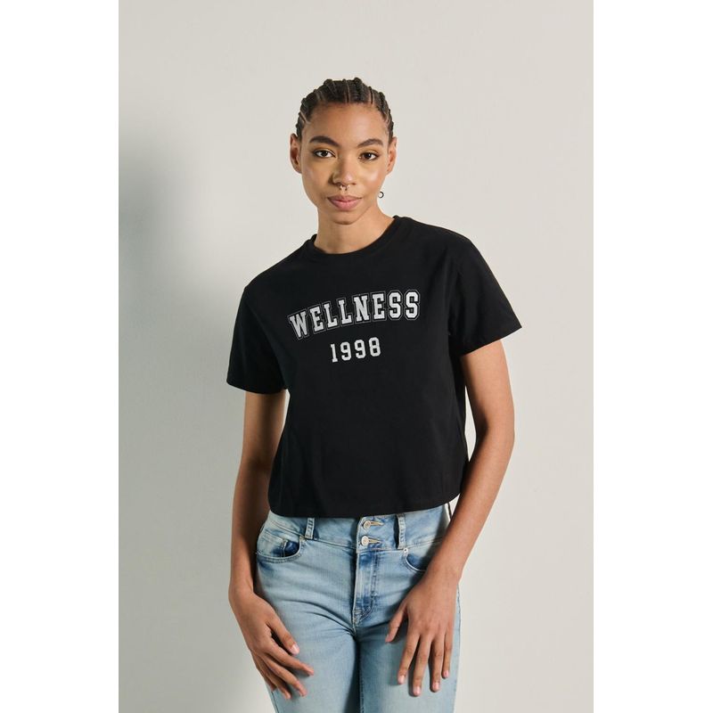 KOAJ - KOAJ Camiseta crop top manga corta con estampado de Wellness 1 MUJER