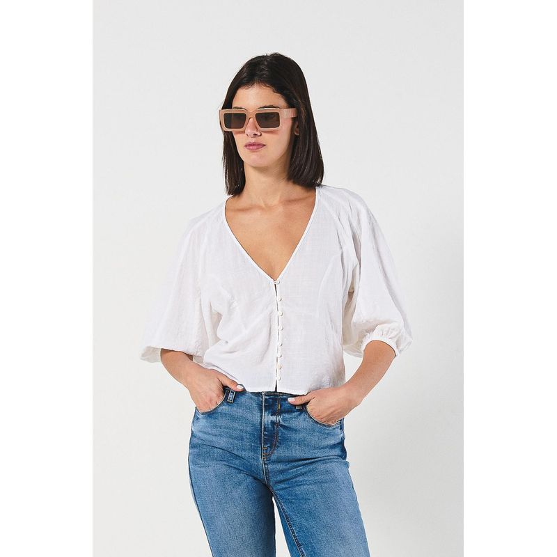 KOAJ - KOAJ BLUSA EN ALGODON RAYON/UNICOLOR/ ESCOTE V MANGA AGLOBADA. MUJER
