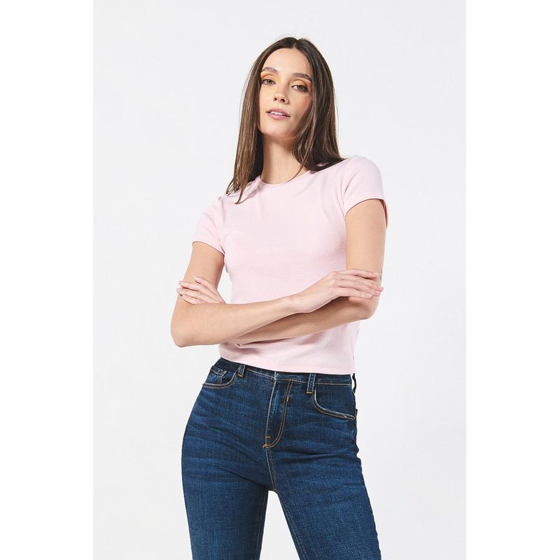 KOAJ - KOAJ Camiseta unicolor en rib ajustada con cuello redondo MUJER