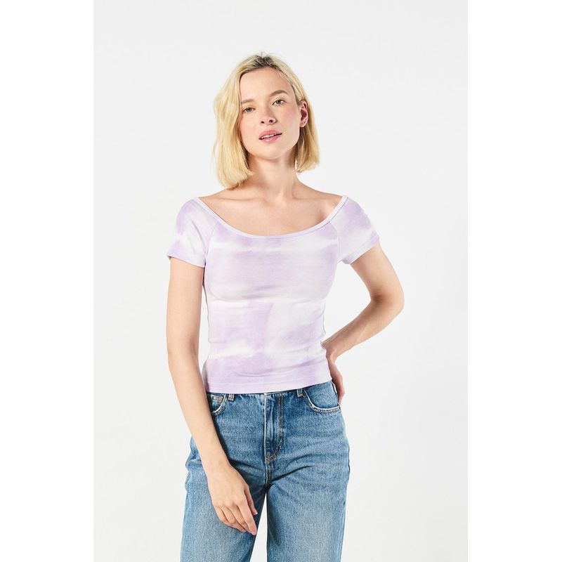 KOAJ - KOAJ Camiseta femenina manga corta cuello bandeja estampado co MUJER