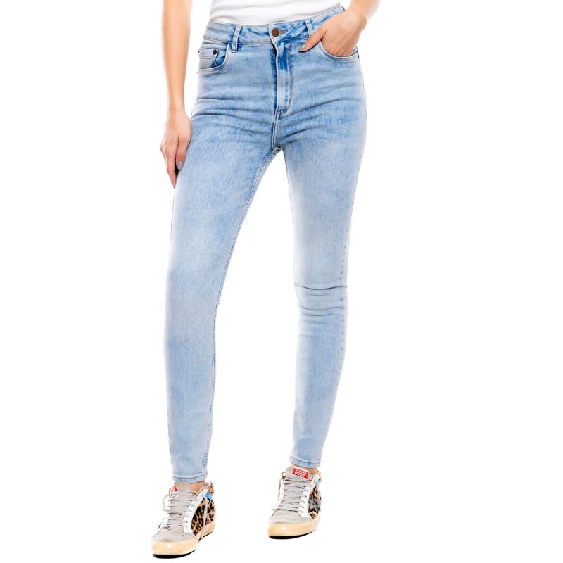 COLOR BLUE - High Waist Skinny Fit Jeans Tono Claro Con Dirty