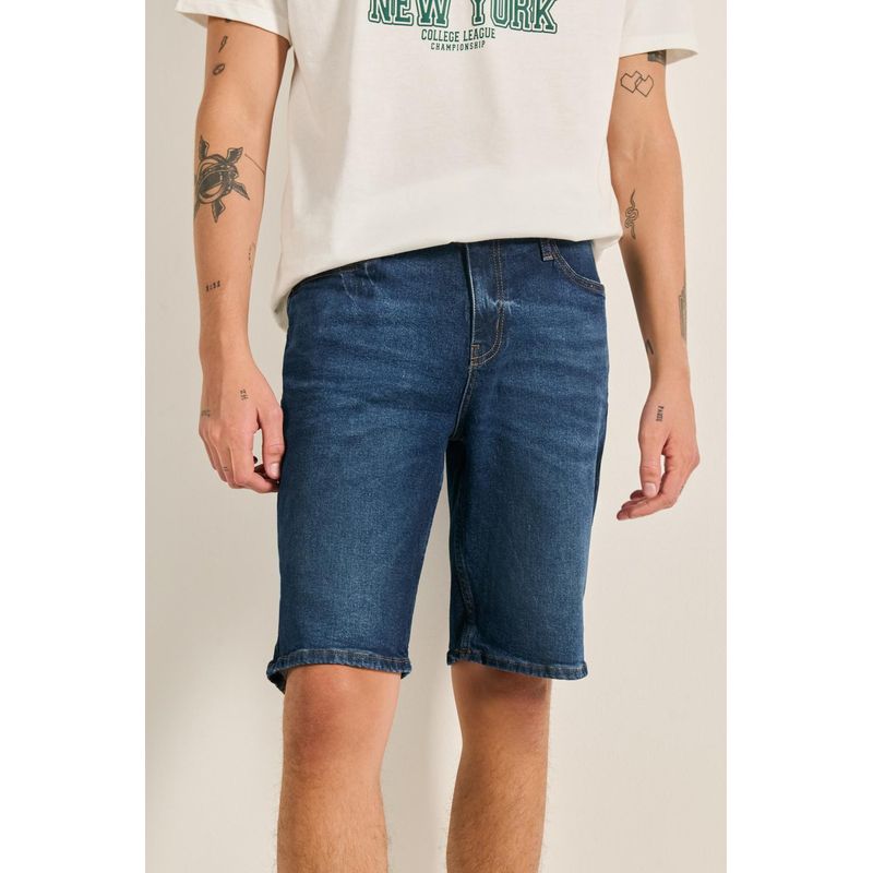 KOAJ - KOAJ Bermuda slim en jean azul intensa con costuras y tiro b Hombre