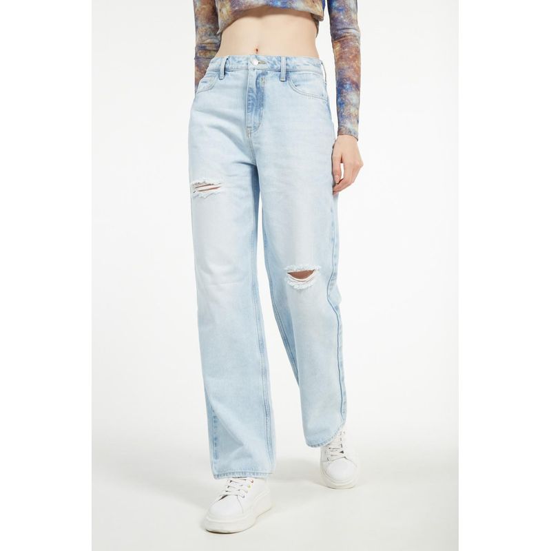 KOAJ - KOAJ Jean 90s tiro alto azul muy claro con rotos MUJER