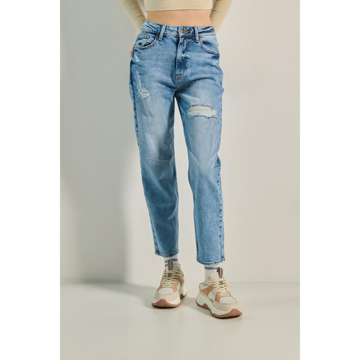 KOAJ - KOAJ Jean mom fit tiro super alto Mujer