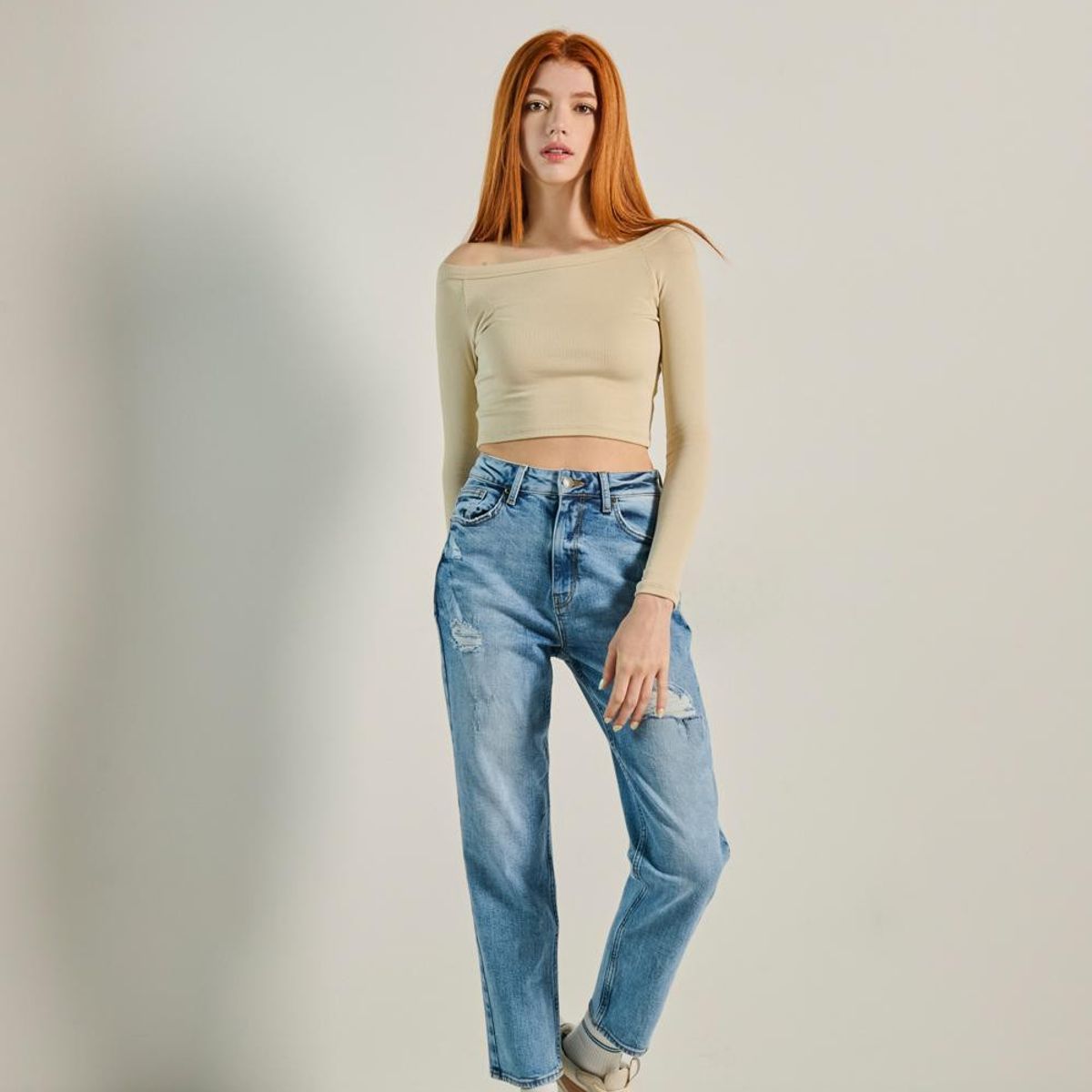 KOAJ - KOAJ Jean mom fit tiro super alto Mujer