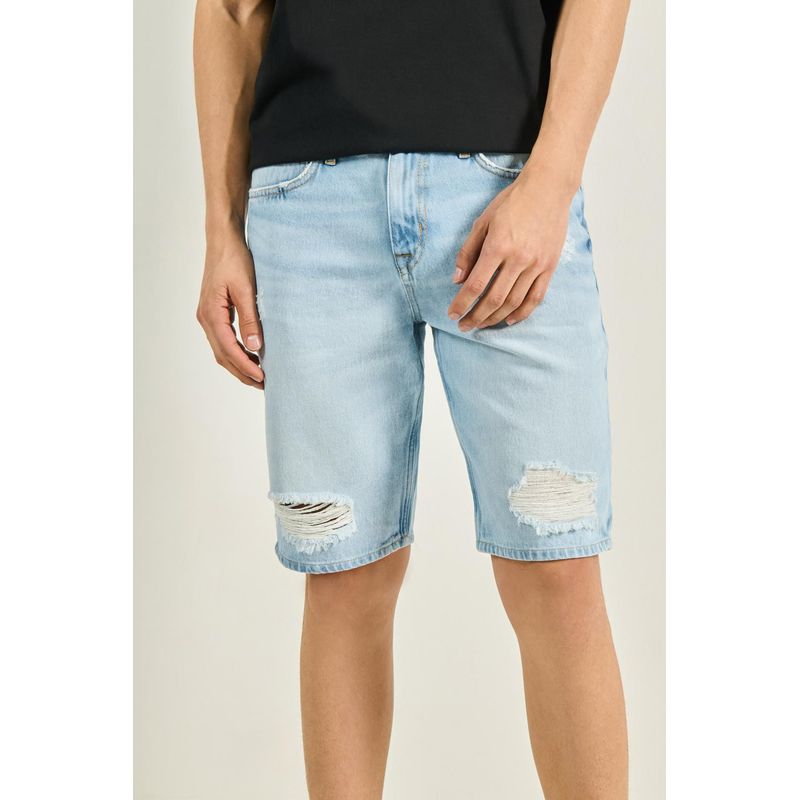 KOAJ - KOAJ Bermuda slim en jean para hombre en tono azul clara cuent HOMBRE