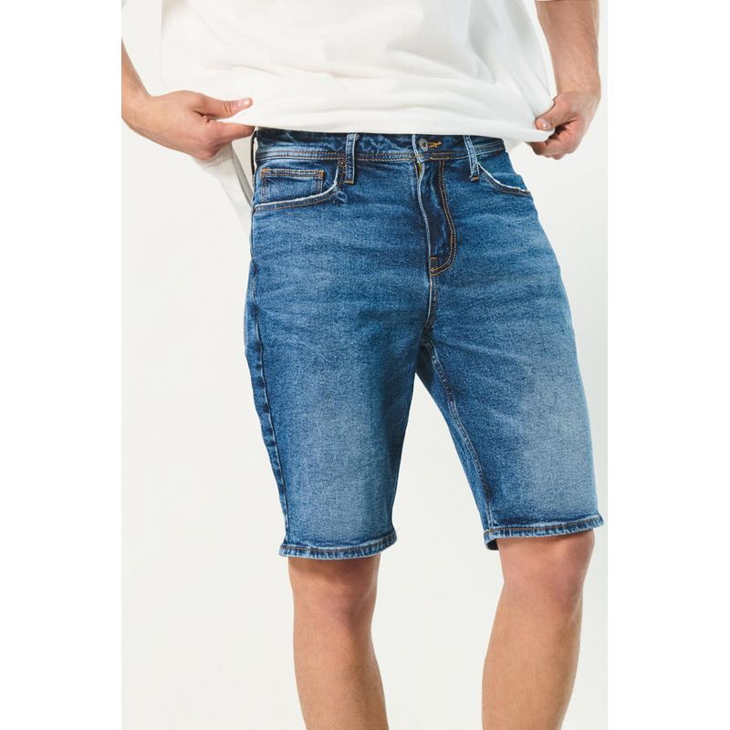 KOAJ - KOAJ Bermuda tiro bajo en jean azul clara con charretera HOMBRE