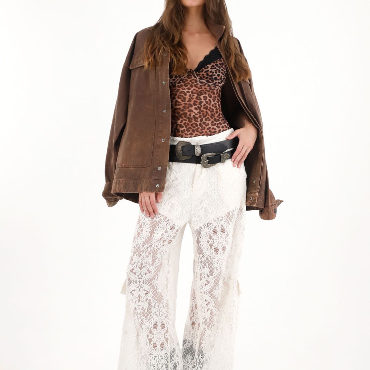 TENNIS - Pantalón Wide Leg crudo en encaje para mujer