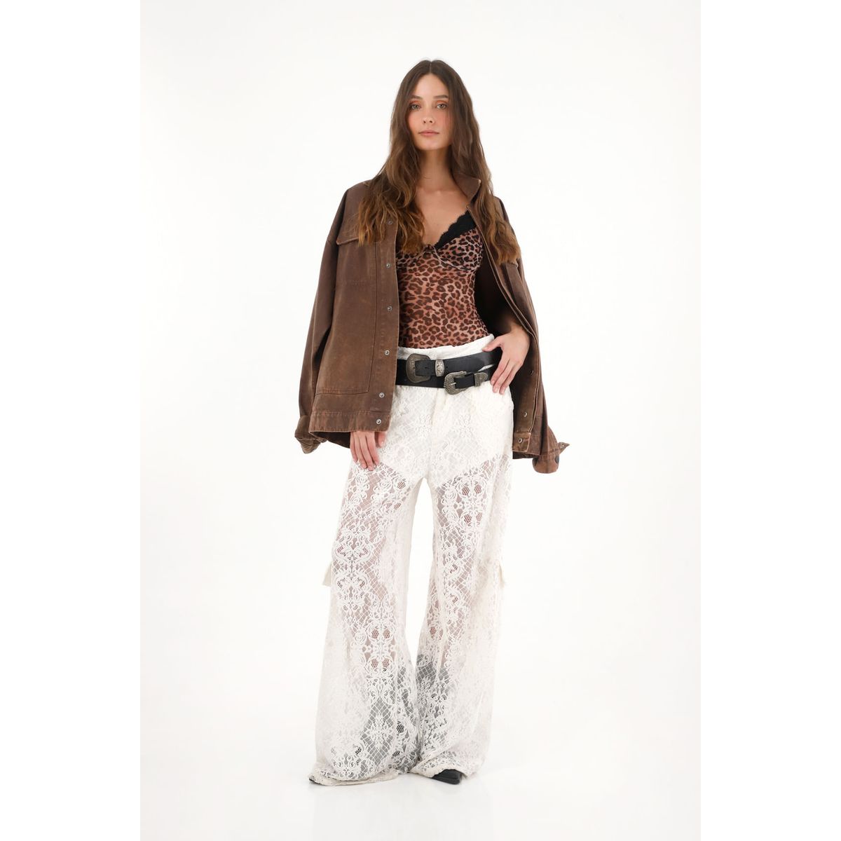 TENNIS - Pantalón Wide Leg crudo en encaje para mujer