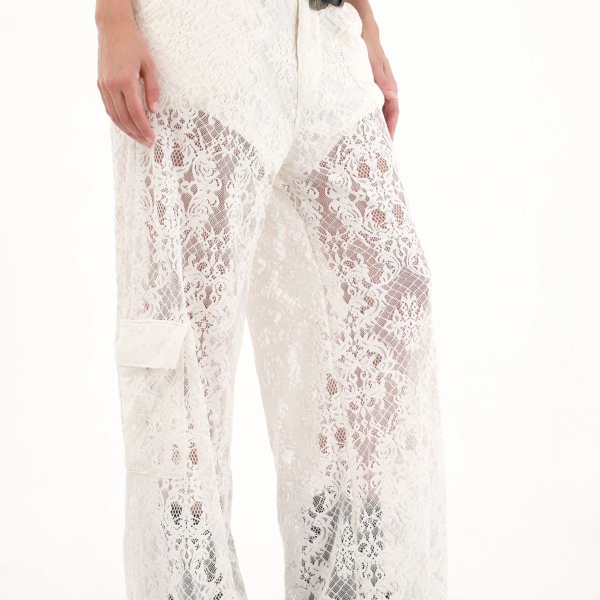 TENNIS - Pantalón Wide Leg crudo en encaje para mujer