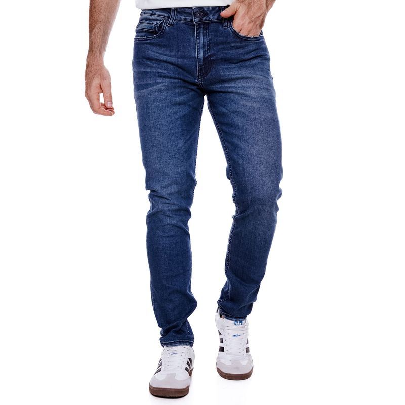 COLOR BLUE - Slim Fit Jeans Tono Oscuro Con Desgastes