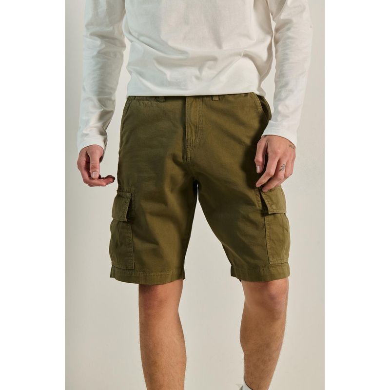 KOAJ - KOAJ Bermuda cargo en dril unicolor tiro bajo con bolsillos HOMBRE