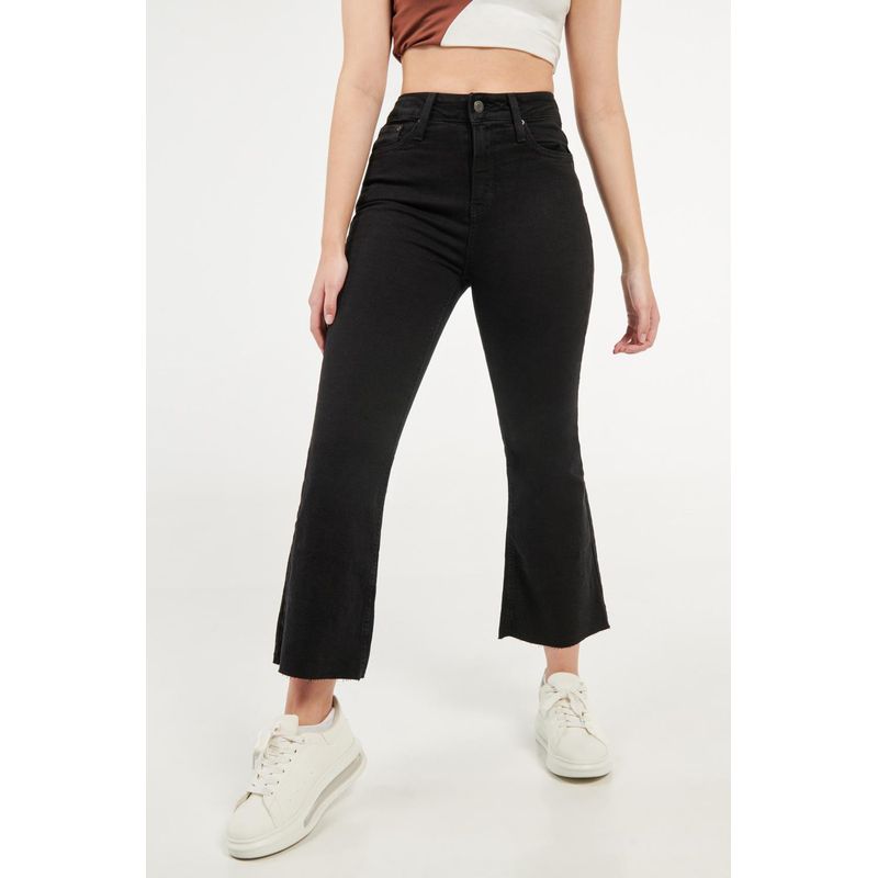 KOAJ - KOAJ Jean negro tipo cropped con tiro alto y botas amplias MUJER