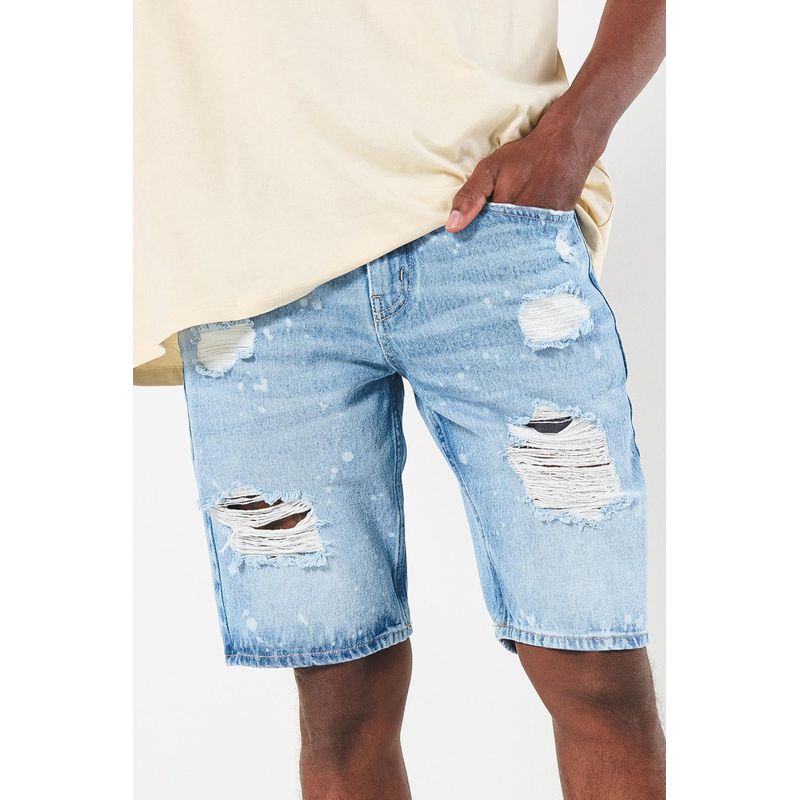 KOAJ - KOAJ Bermuda en jean slim azul clara con tiro bajo y rotos HOMBRE