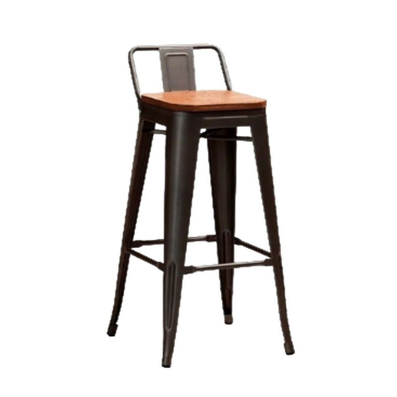 GENERICO - TABURETE METALICO CON ESPALDAR ASIENTO MADERA Color Negro