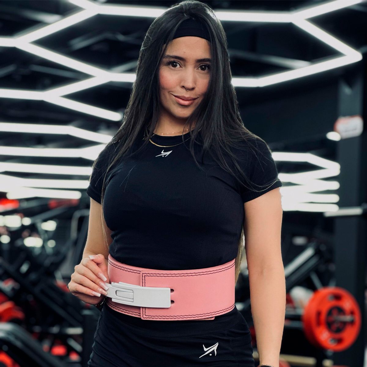 VITTORIA - Cinturon Cuero Pesas Gym Powerlifting Hebilla Palanca Rosa S